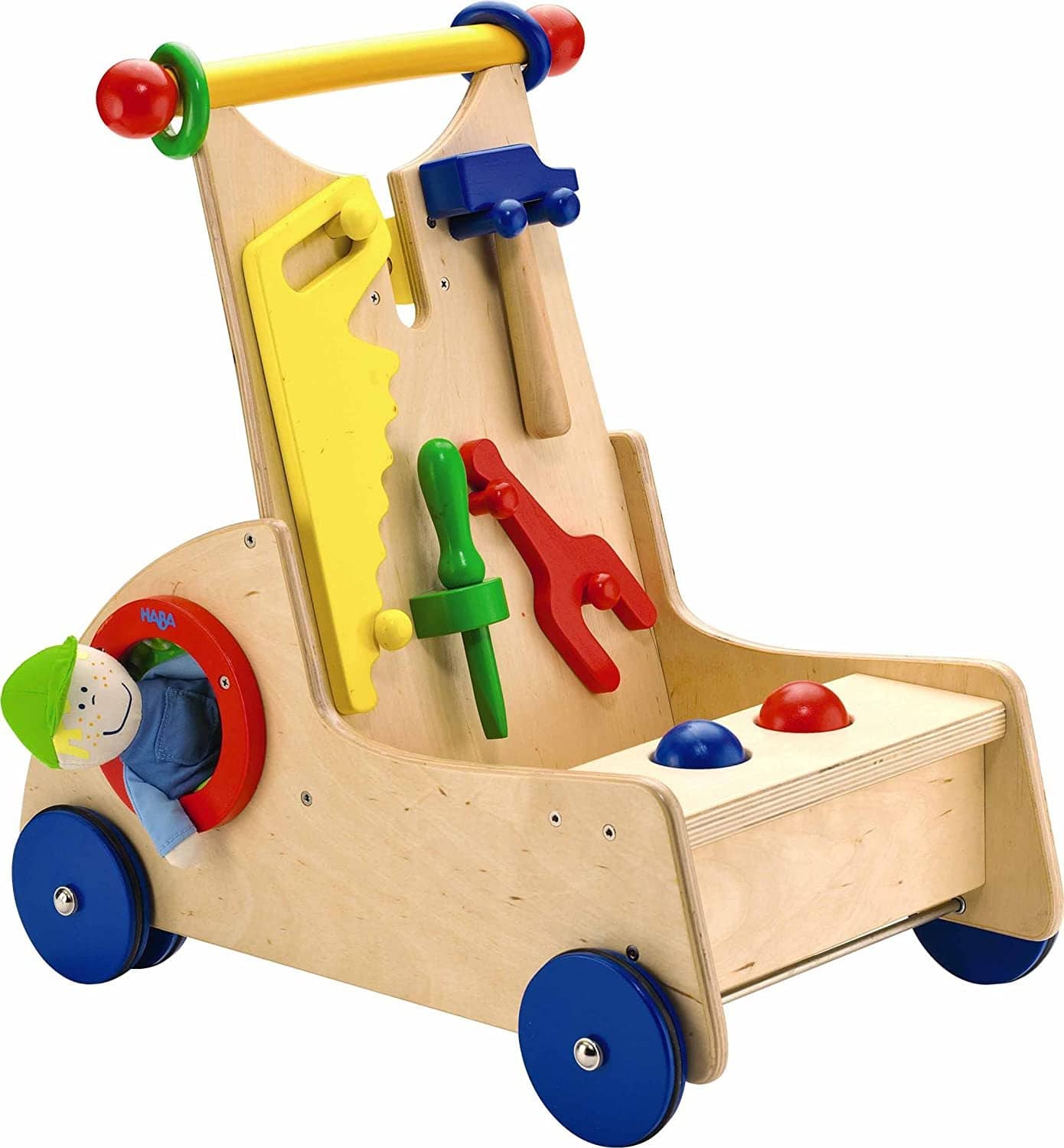 Walk Along Tool Cart Wooden Activity Push Toy For Ages 10 Months