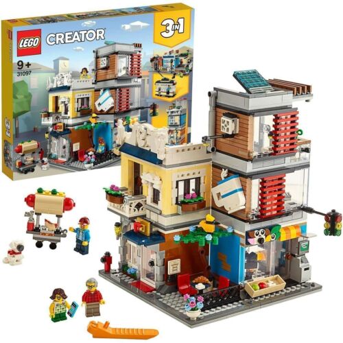 LEGO Creator 3 in 1 Townhouse Pet Shop & Café 31097 Toy Store Building Set  with Bank, Town Playset with a Toy Tram, Animal Figures and Minifigures