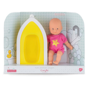 Corolle Mini Bath Doll Set with Pink Doll and Yellow Boat