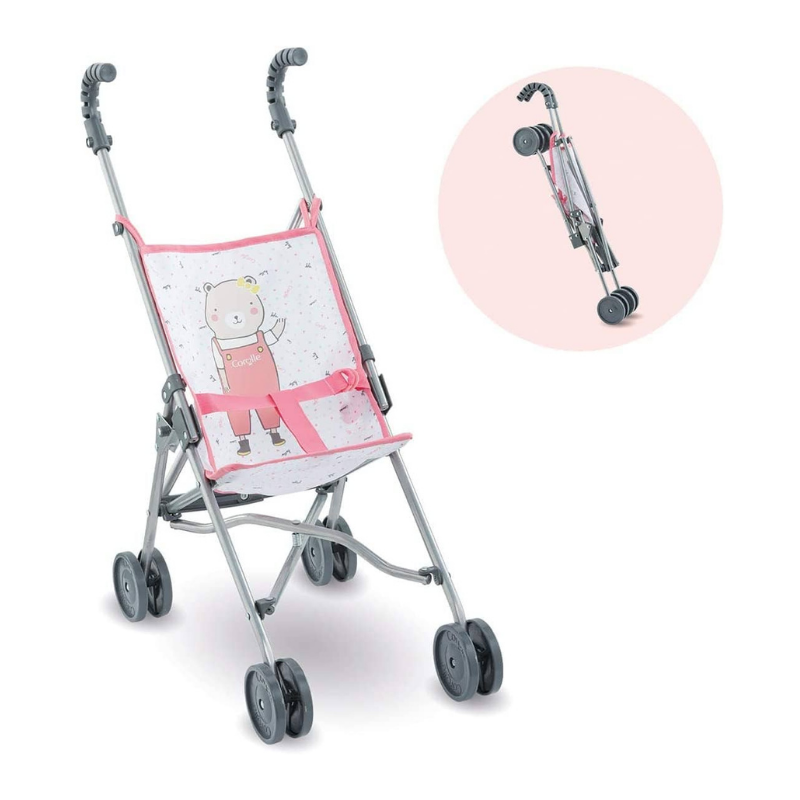 Corolle Pink Folding Stroller with Bear Image