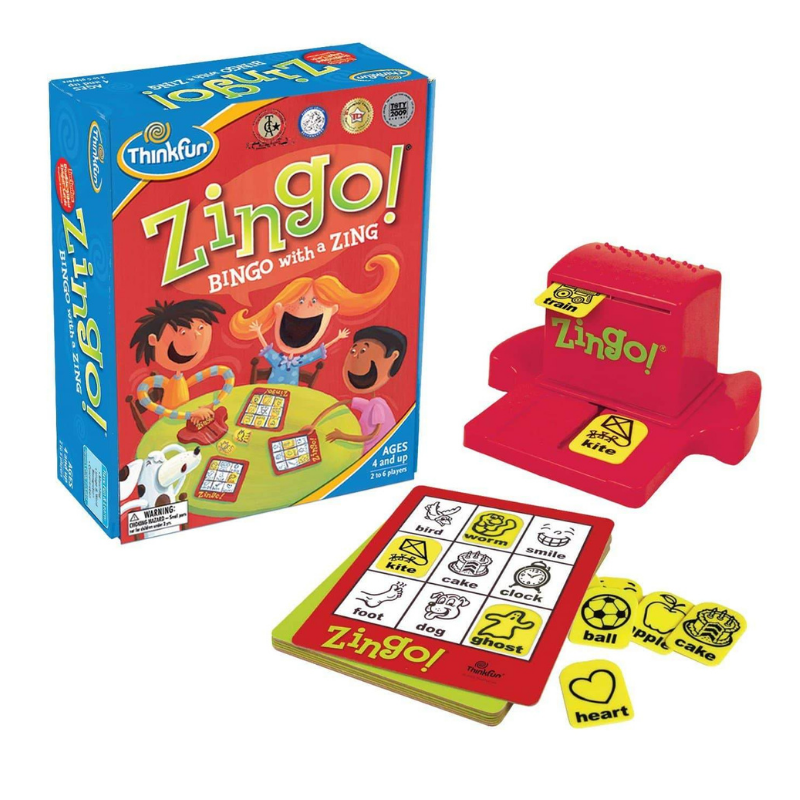 Zingo Bingo Game Box, Bingo Cards, and Tile Dispenser
