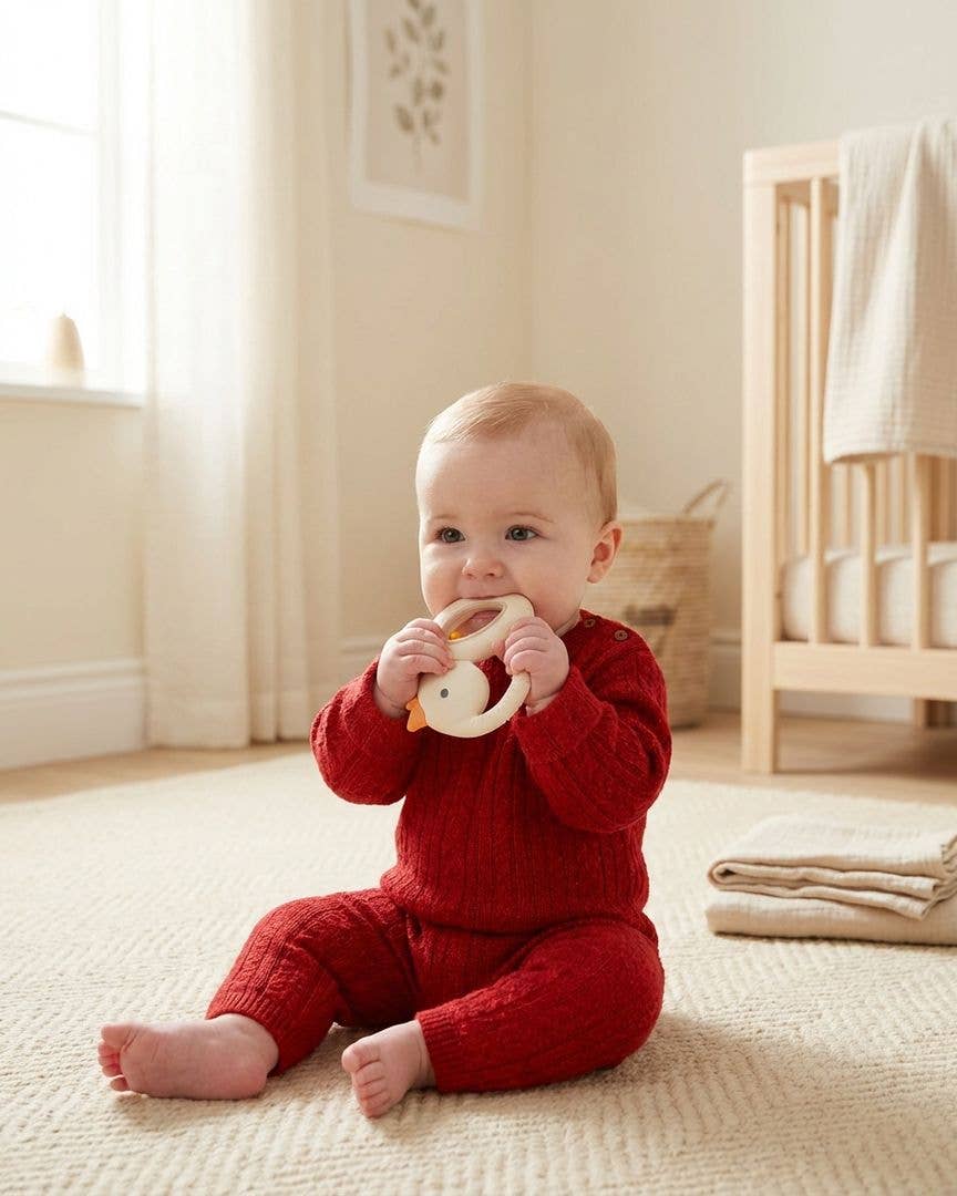Bitzy Shake™ - Silicone Teether with Rattle: Cherries