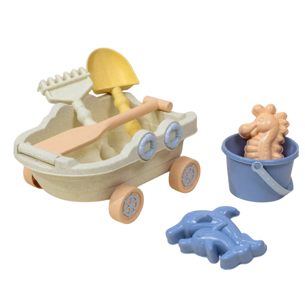 OVERSIZED 6-PIECE WHEAT STRAW SAND TOY SET WAGON