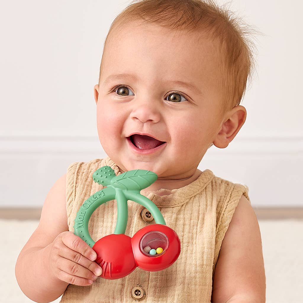 Bitzy Shake™ - Silicone Teether with Rattle: Cherries