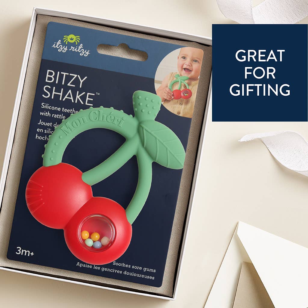 Bitzy Shake™ - Silicone Teether with Rattle: Cherries