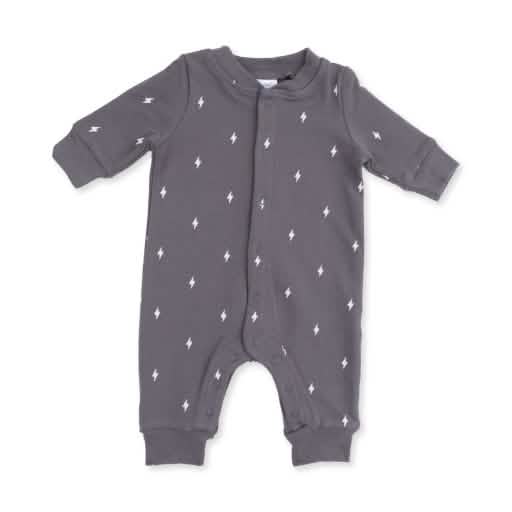 Lightning Bolt French Terry - Baseball Collar Button Up Romper