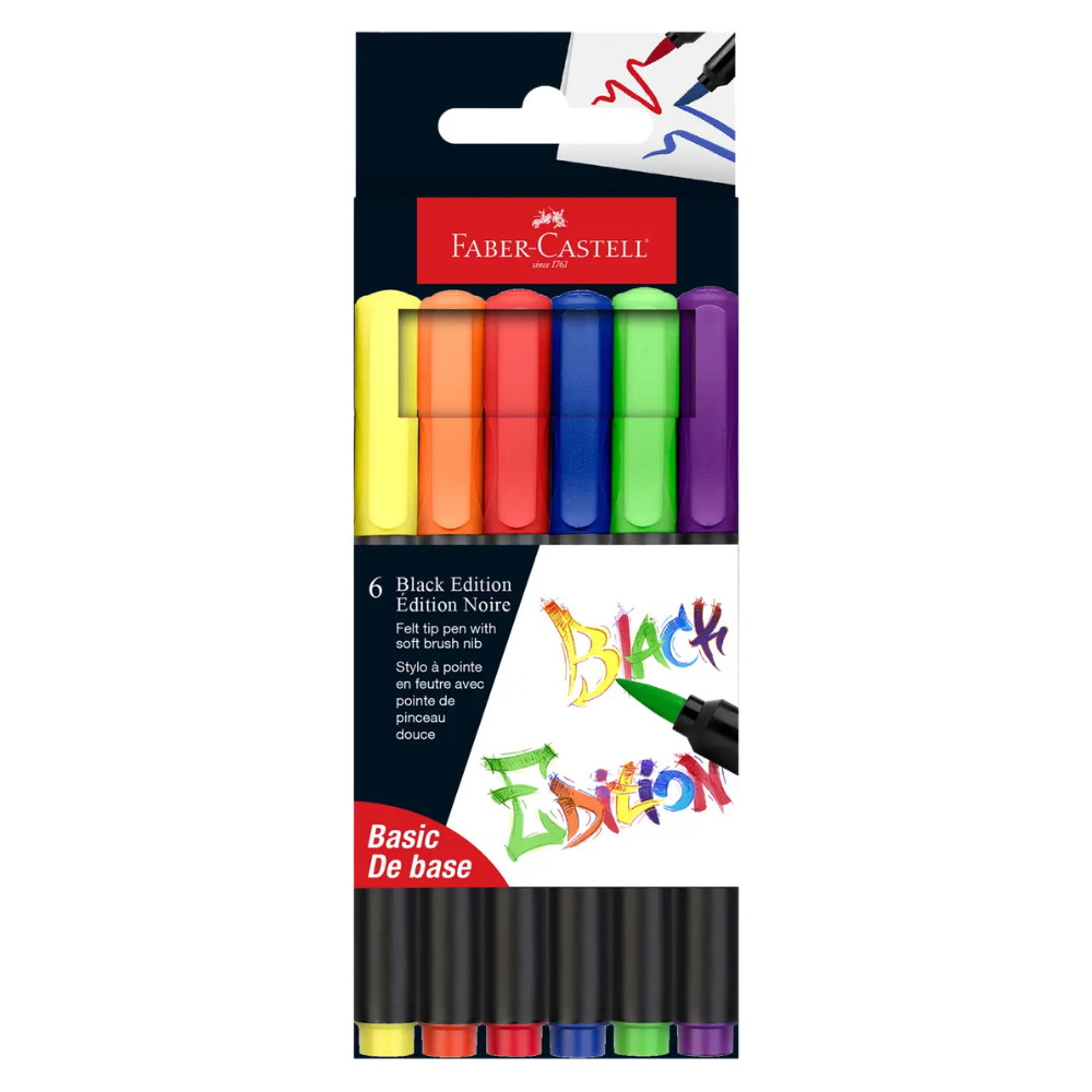 Black Edition Felt Tip Brush Pens 6ct - Soft  Basic