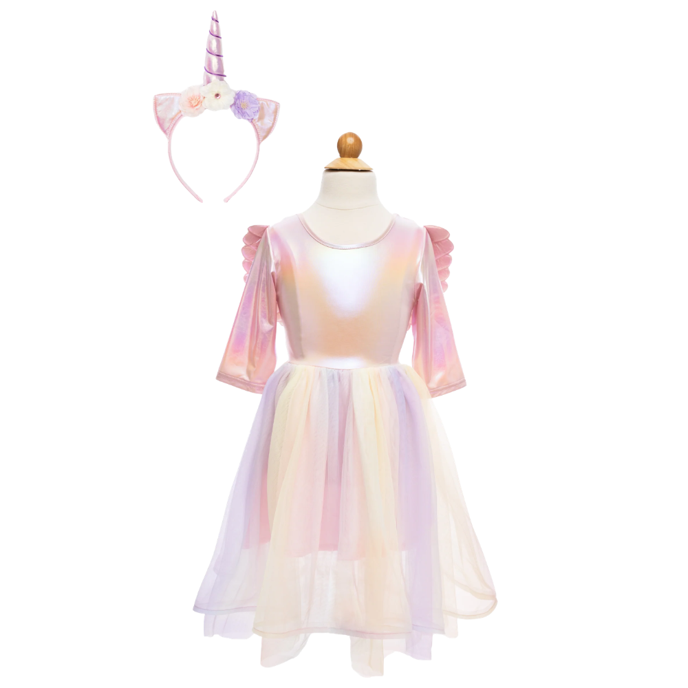 Alicorn Dress with Wings & Headband, White, Size 5-6
