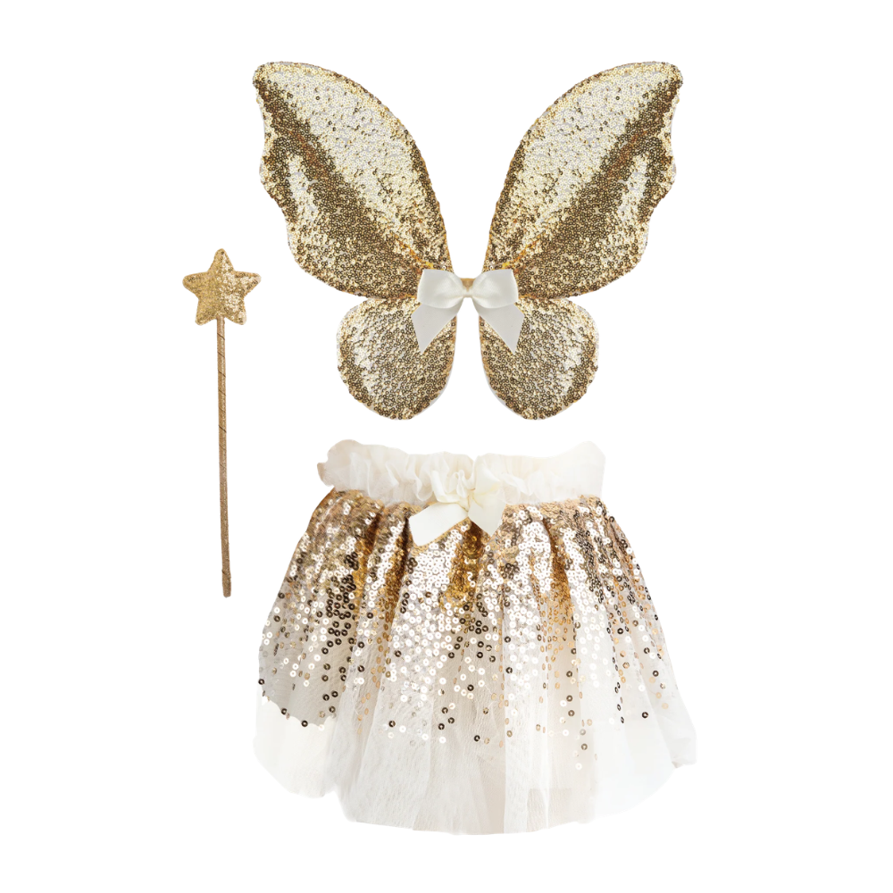 Gracious Gold Sequins Skirt, Wings, & Wand, Size 4-6