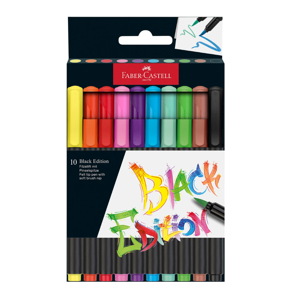 Felt Tip Brush Pen Black Edition 10ct Box