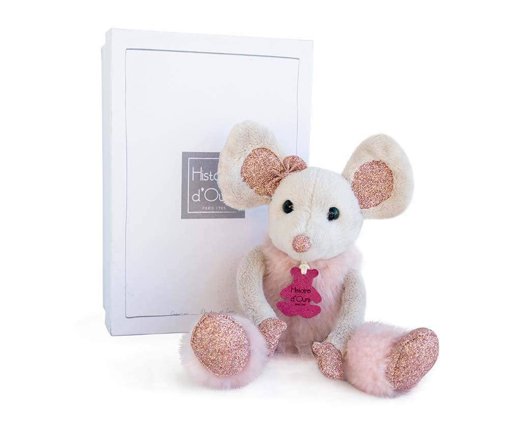 Doudou Et Compagnie Histoire DOurs Plush Stuffed Pink Glitter Mouse With Gift Box 9.8"-Kidding Around NYC