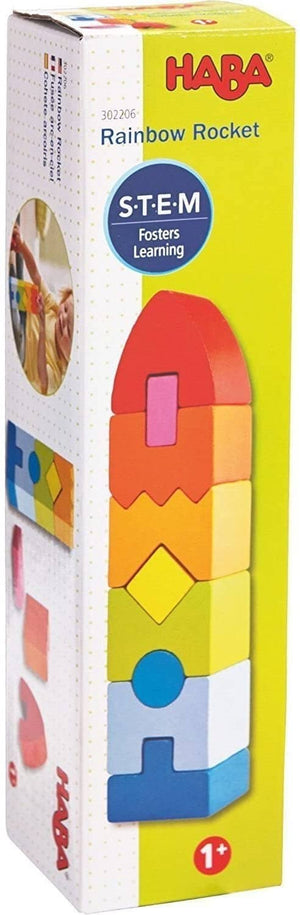 Rainbow Rocket 9 Piece Wooden Stacking Play Set For Ages 1 And Up-Kidding Around NYC