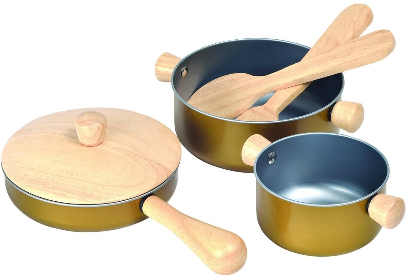 Wooden And Metal Cooking Utensils, Pots, & Pans Kitchen Playset-Kidding Around NYC