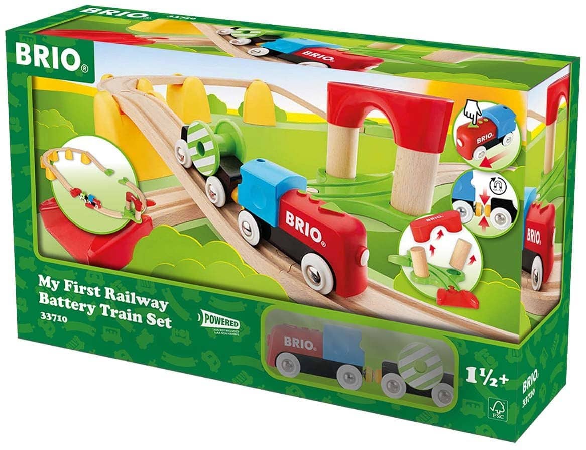 Brio World 33710 - My First Railway Battery Operated Train Set - 25 Piece Wood Train Set Toy With Accessories And Wooden Tracks For Kids Ages 18 Months And Up-Kidding Around NYC
