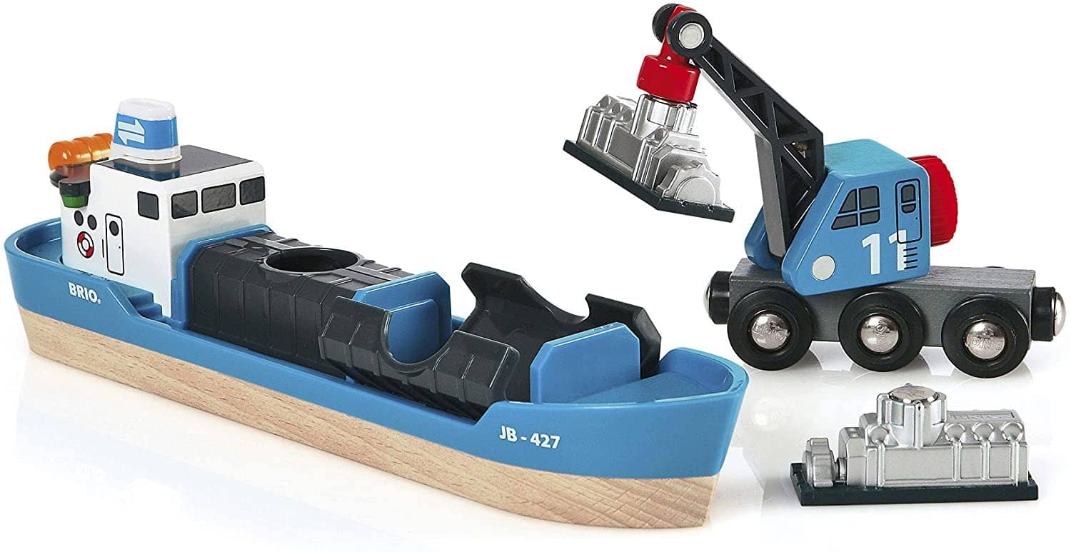 Brio World - 33534 Container Ship And Crane Wagon | 4 Piece Train Toy Accessory For Kids Age 3 And Up-Kidding Around NYC