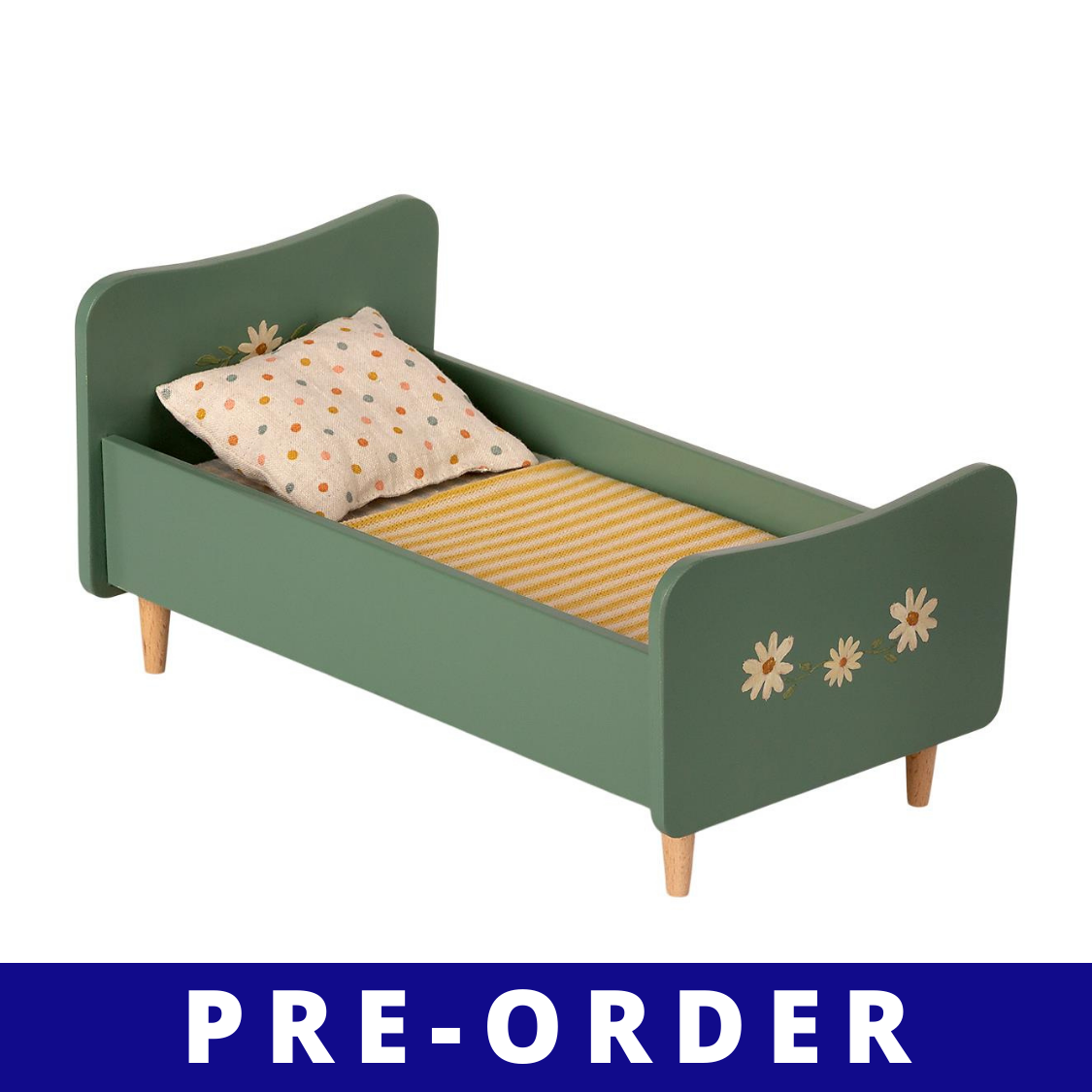 ** Preorder Only** Mint Blue Mini Wooden Bed Dollhouses & Accessories